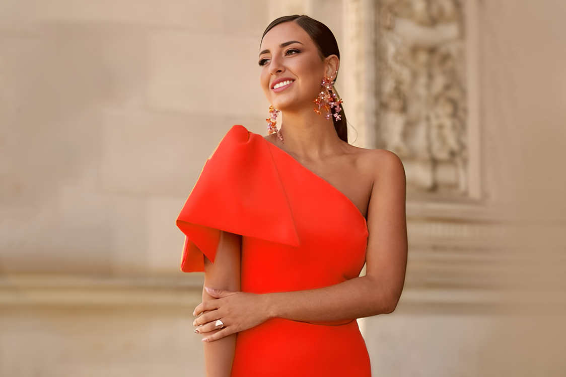 Disfruta del alquiler vestido! Vestido rojo con lazo en hombro