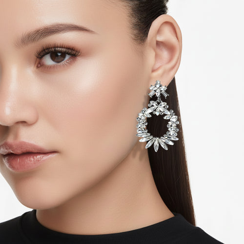 Aretes Plateados Crystal Halo
